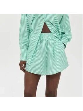 Lioness Women's Boyfriend Striped Shorts Green White Size XL NWT